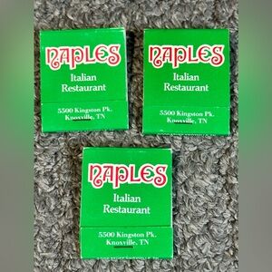 Lot of 3 Vintage Matchbooks Naples Italian Restaurant Knoxville TN Tennessee